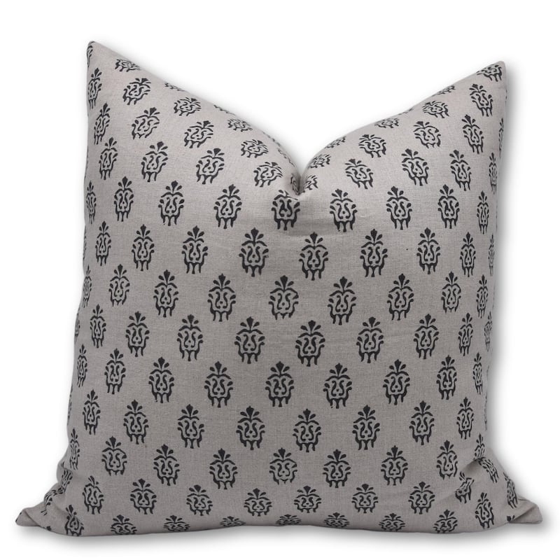 Linen Farmhouse Block print pillow Cover - Kartikya - Pillow Covers - 18" x 18"