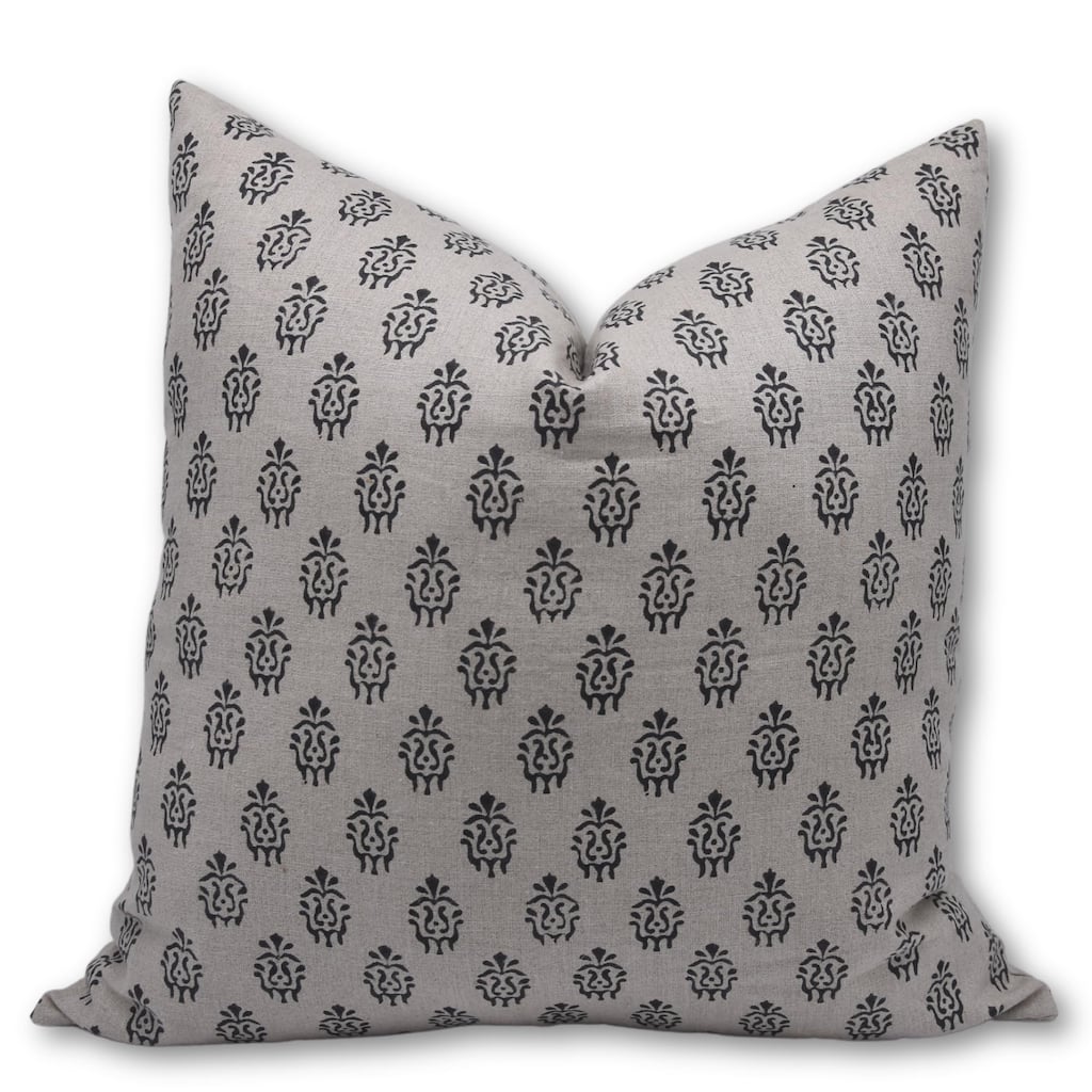 Linen Farmhouse Block print pillow Cover - Kartikya