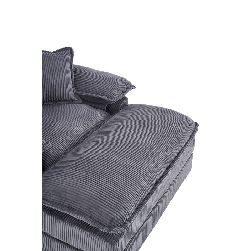 Corduroy Single Sofa Set with Ottoman & 2 Toss Pillows (Deep Seat)