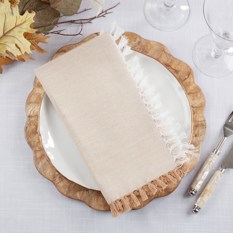 Decorative Cotton Napkins (Set of 4) - Fringe Edge Detail for Dining and Entertaining, 20"x20"