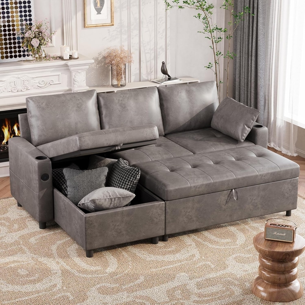Faux leather sleeper sectional sale