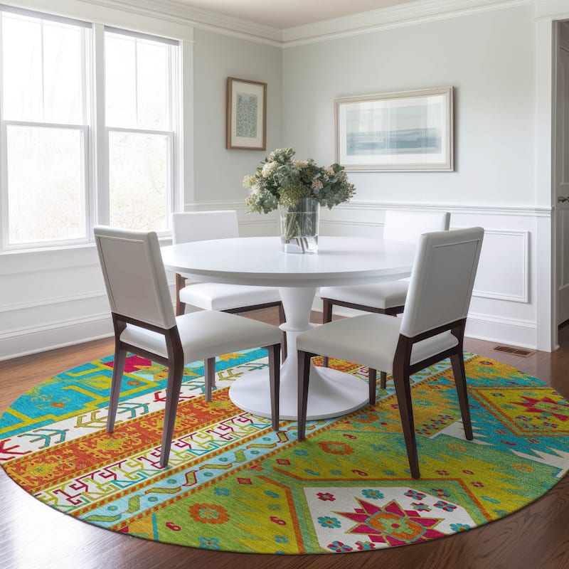 Machine Washable Indoor/ Outdoor Boho Tribal Chantille Rug