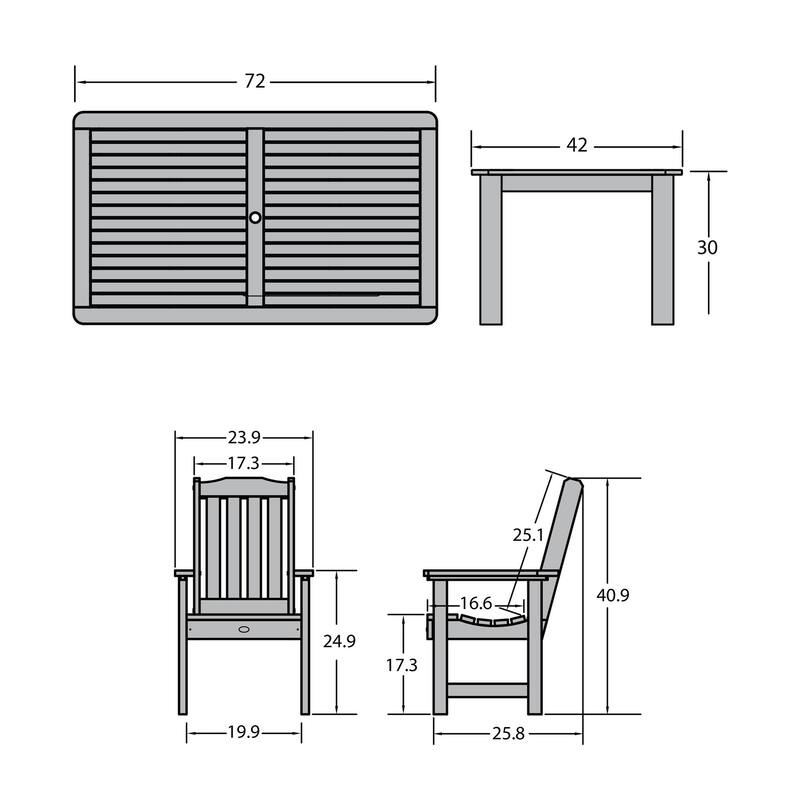 HIGHWOOD 7-Piece Outdoor Dining Set - 42" x 72" Table, Dining-height