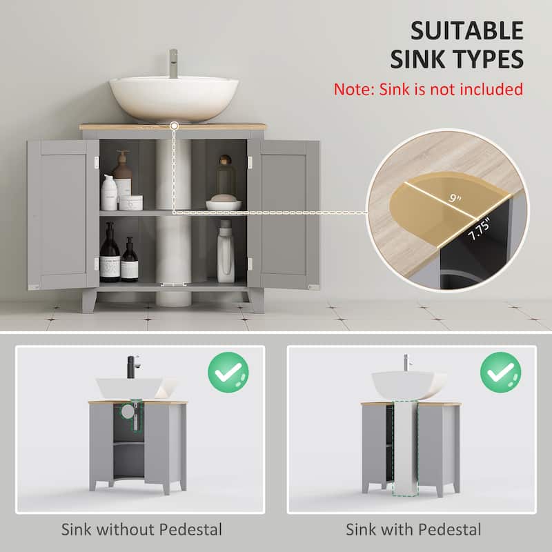 Grey Bathroom Storage Cabinet with Adjustable Shelf and Wood Grain Top for Under Sink Organization