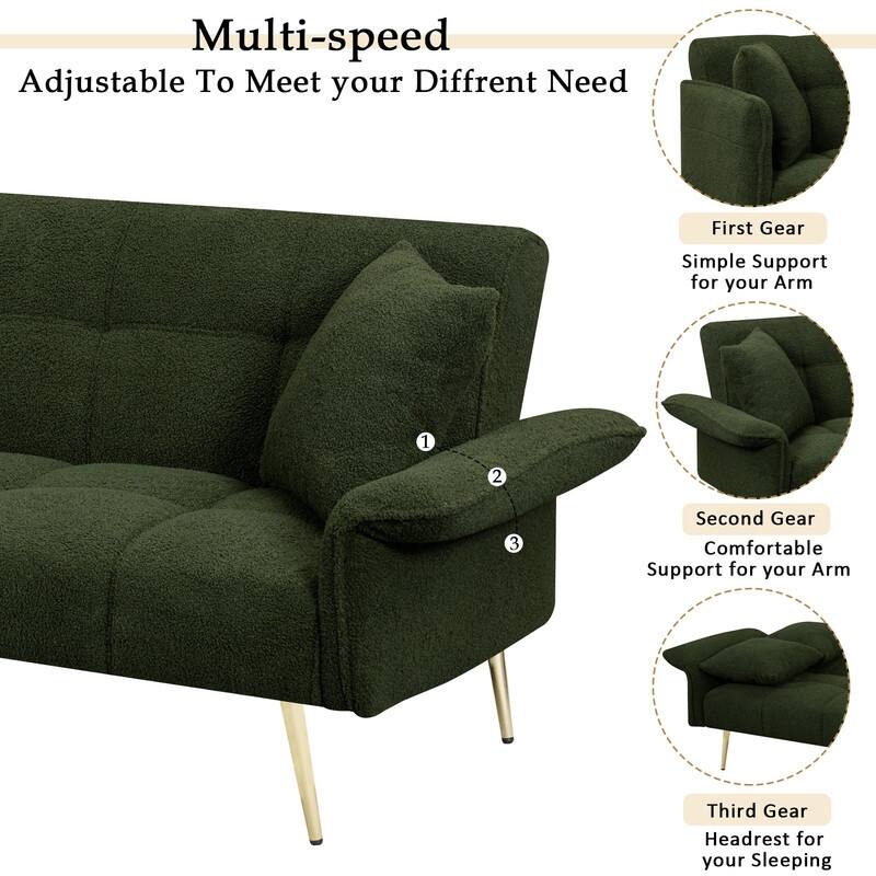 70 "Teddy Velvet Sofa Bed With Adjustable Armrests