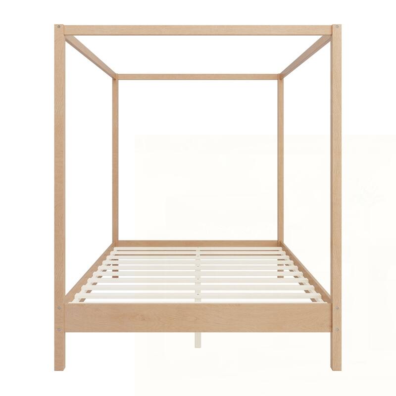 Solid Wood Canopy Bed Frame Four Poster Platform Bed with Slats Support