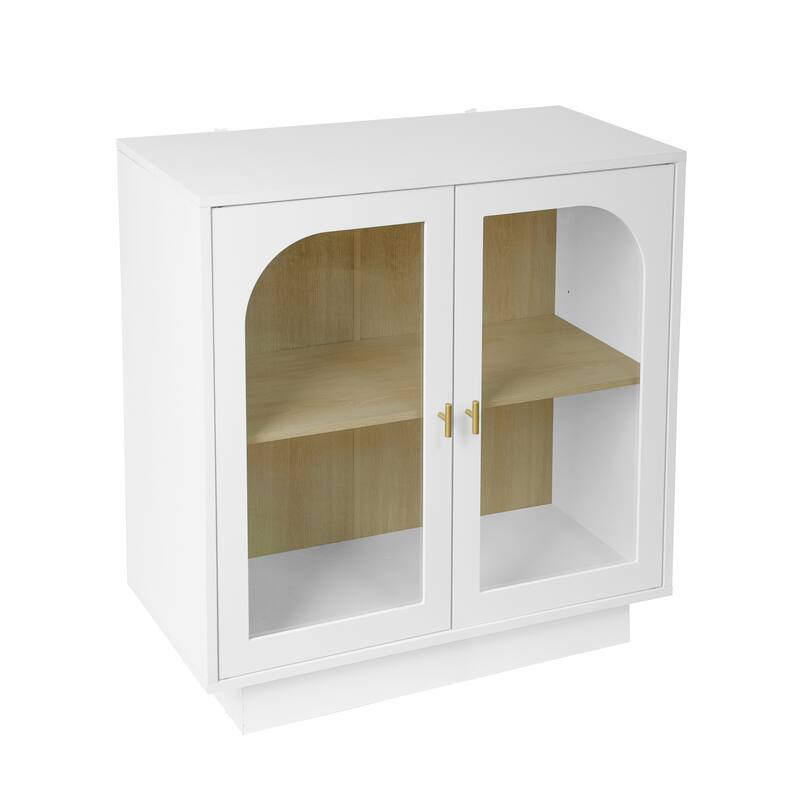 Storage Cabinet with 2 Acrylic Door, Wooden Kitchen Pantry Sideboard, Display Cabinet with Metal Handles & Adjustable Shelves