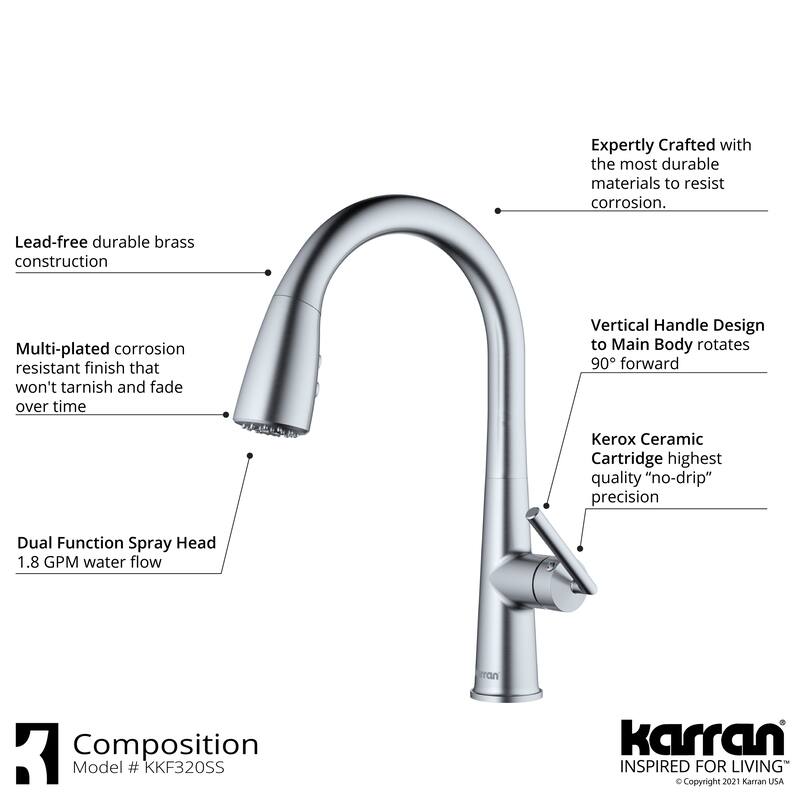 Karran Kentland One-Handle Pull Down Dual Function Sprayer Kitchen Faucet