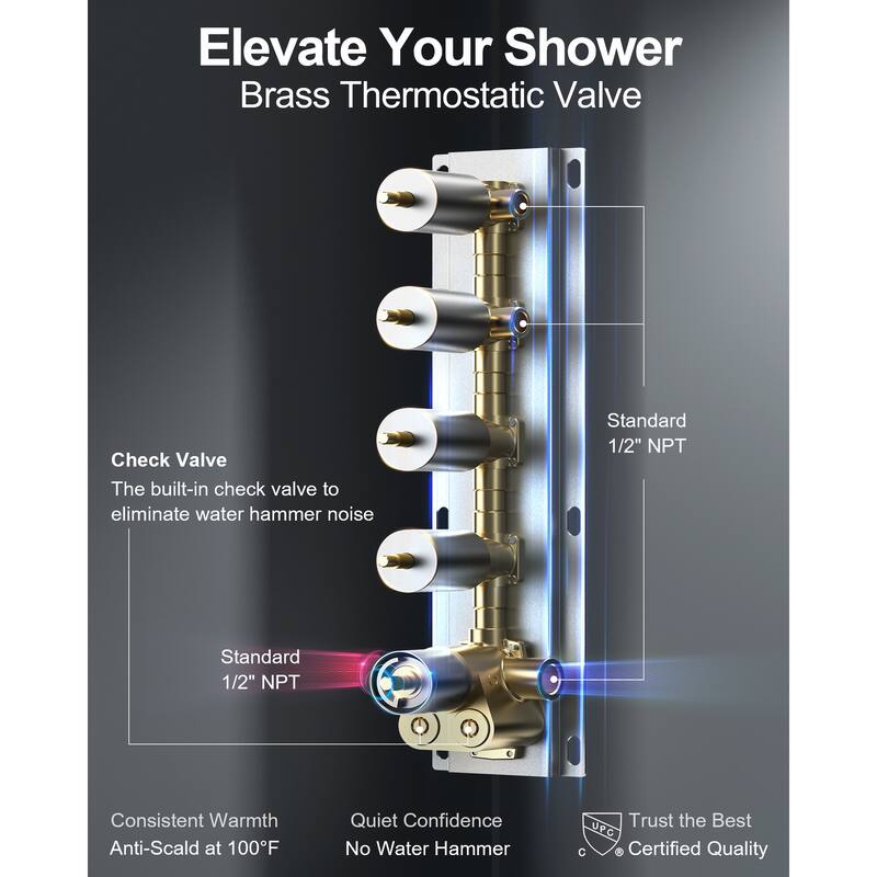 GRANDJOY High Pressure Shower Faucet System 16" Ceiling and dual 6" Wall Mounted Shower Head Combo Handheld Shower Spray