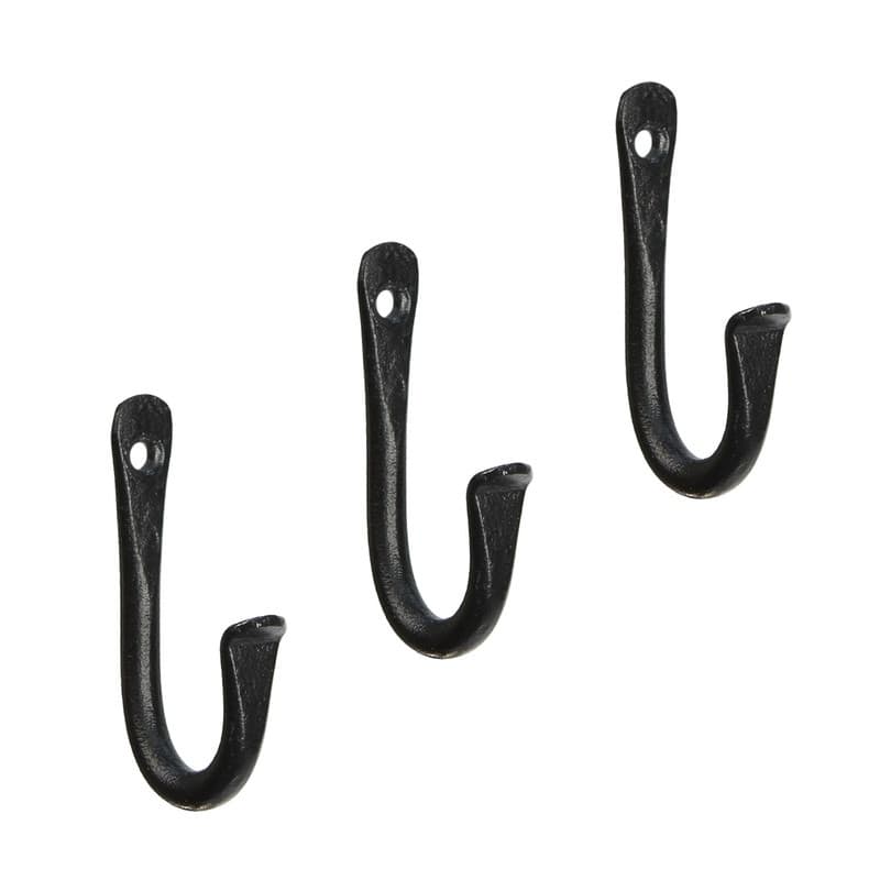 Achla Designs Set of 3 Multi Use J-Hooks, 3 Inch Tall, Black Powder Coat Finish