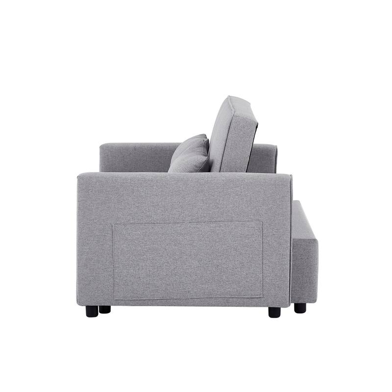 Modern Linen Convertible Loveseat Sleeper Sofa Couch with Adjustable Backrest, Pull-Out Bed and 2 Lumbar Pillows