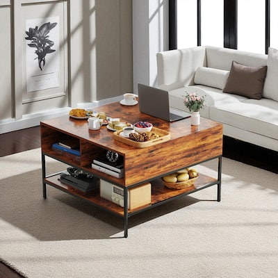 Flip-Top Coffee Table with Storage - 31.5" Lift-Top Rectangular Table with Hidden Compartment & Shelves
