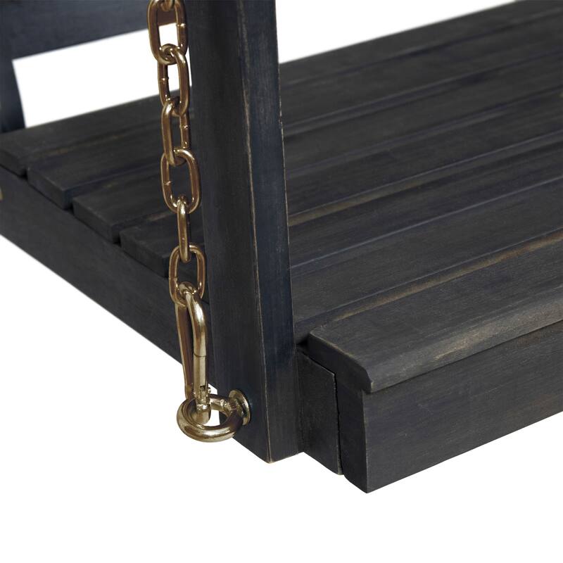 Tambora 48" Acacia Wood Porch Swing - Dark Grey, 800lb Capacity, Slat Design with 8ft Chains, Outdoor Hanging Chair