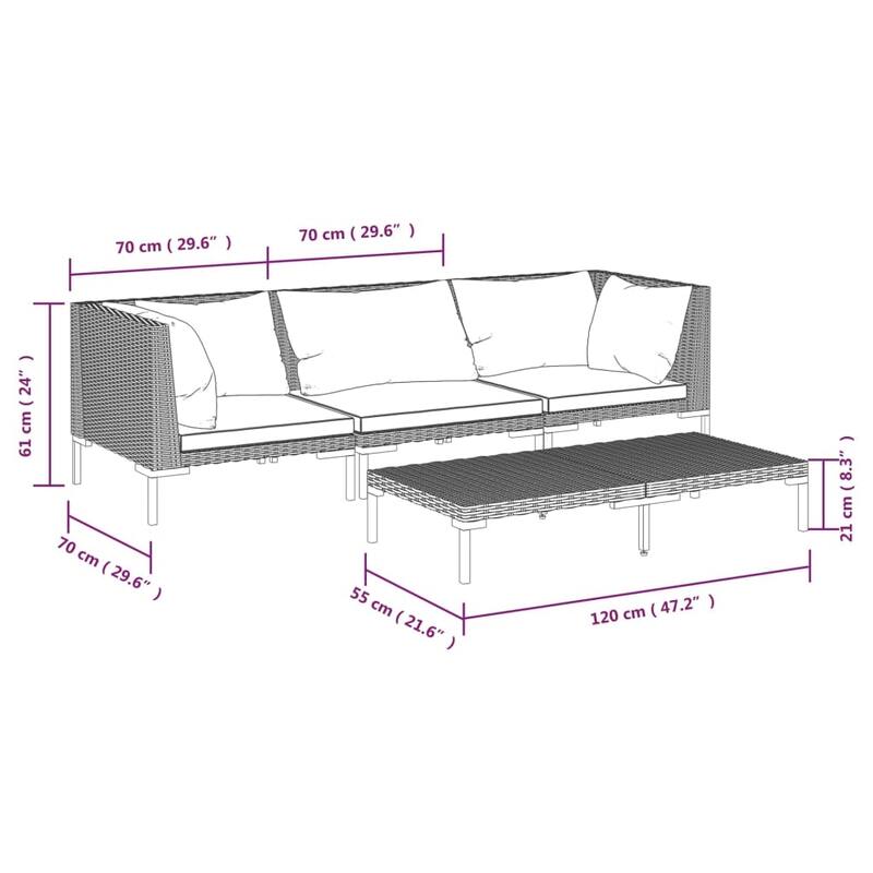 vidaXL Patio Lounge Set Outdoor Sectional Sofa Set Table Poly Rattan Dark Grey - 27.6" x 27.6" x 24"