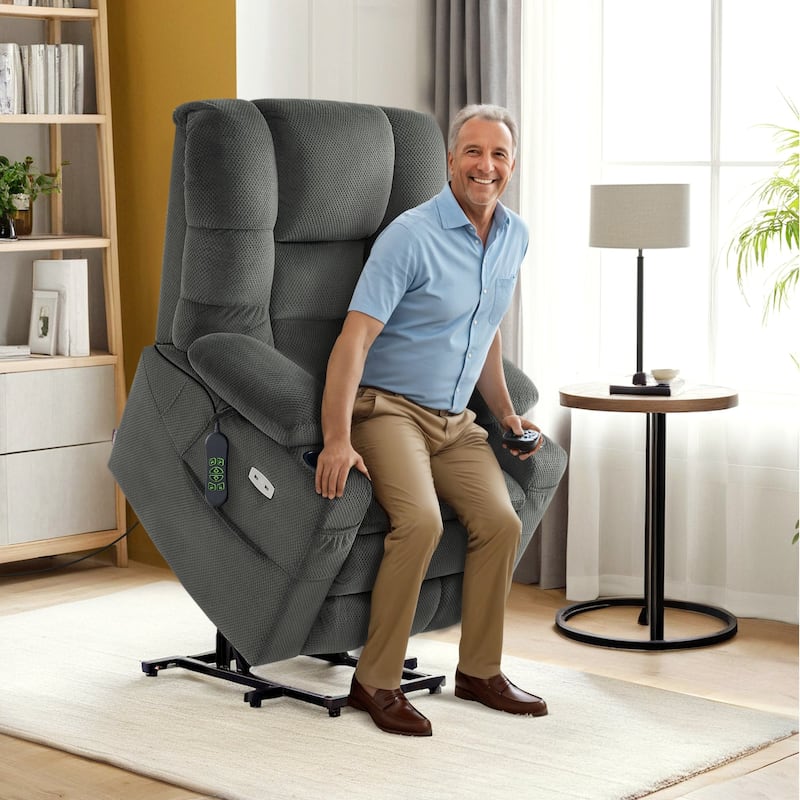 MCombo Large Dual Motor Power Lift Recliner Chair with Massage and Dual Heating for Elderly People, Faux Leather