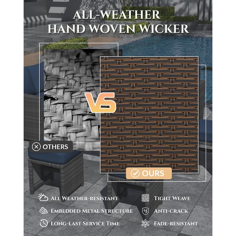 AECOJOY 7-Piece Outdoor Patio Wicker Sectional Sofa with Dining Table