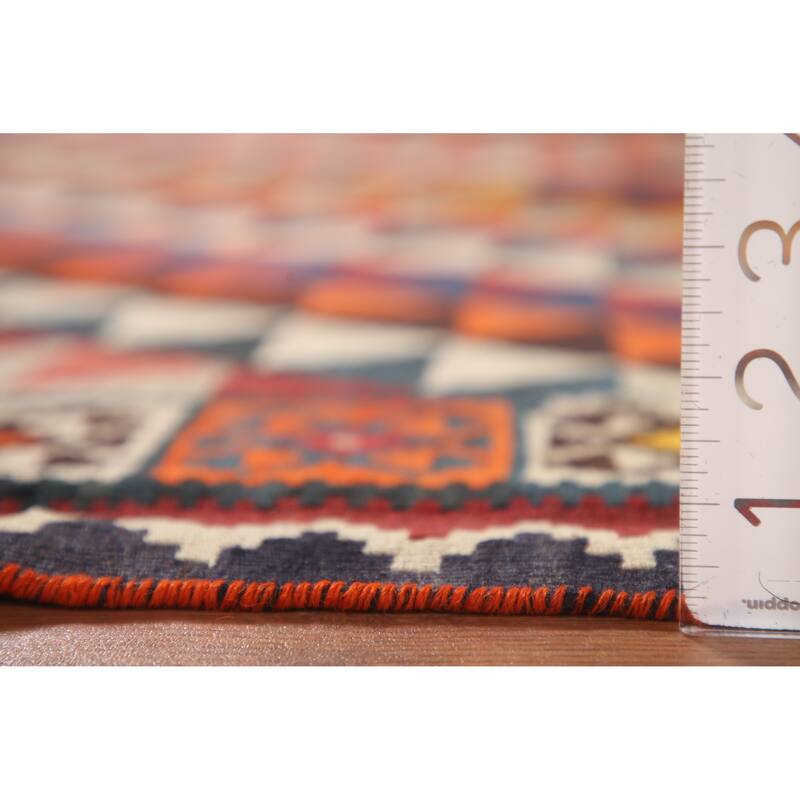 Geometric Kilim Qashqai Persian Vintage Area Rug Flatweave Wool Carpet - 5'0" x 7'10"