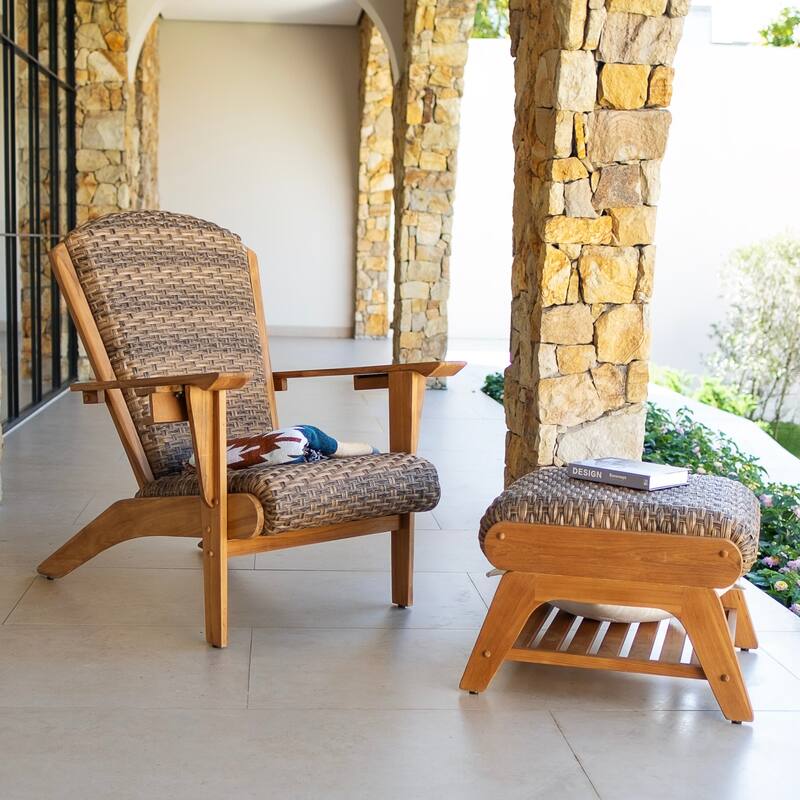 Cambridge Casual Camden Teak Patio Adirondack Chair Set with Padded Woven Seat - FREE Patio Cover