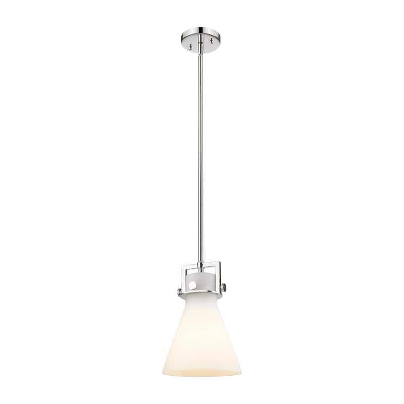 Innovations Lighting Newton Cone - 1 Light 8" Stem Hung Pendant - Polished Nickel/Matte White