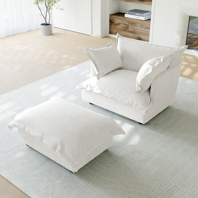 39"W Oversized Chenille Comfy Cloud Chaise Lounge with Ottoman