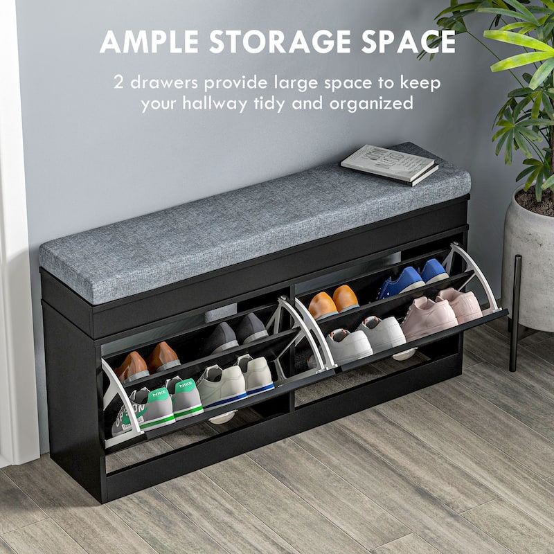 Entryway Shoe Bench Upholstered Seat Storage Bench with Flip Door, Comfortable Storage Bench Hallway Bench Indoor Bench