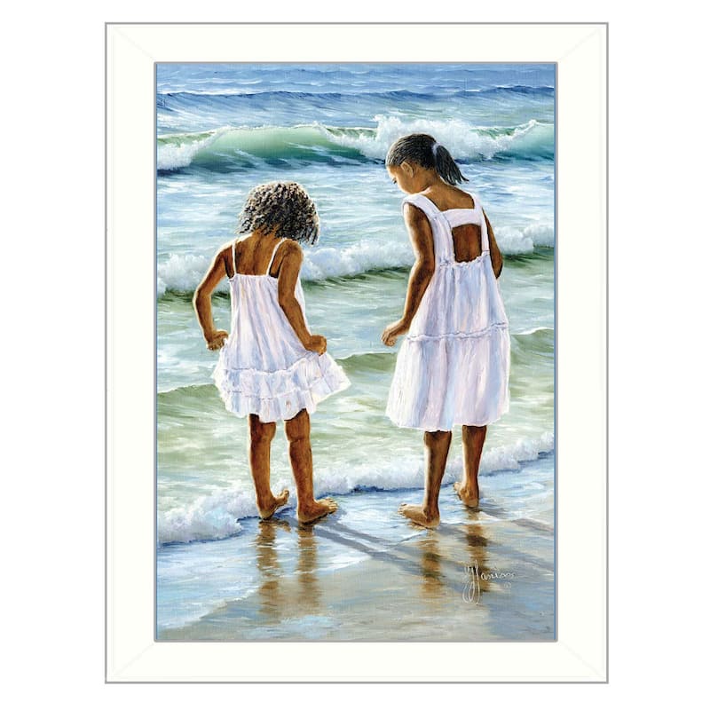 TrendyDecor4U Contemporary "Two Girls at the Beach" Framed Print Wall Art by Georgia Janisse