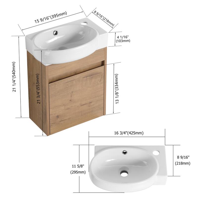 Compact Bathroom Vanity with Sink, Oval Single Ceramic Sink Bathroom Cabinet for Small Bathroom