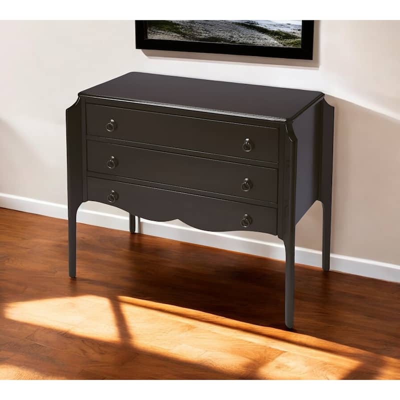 HomeRoots 34" Dark Brown Solid Wood Three Drawer Dresser
