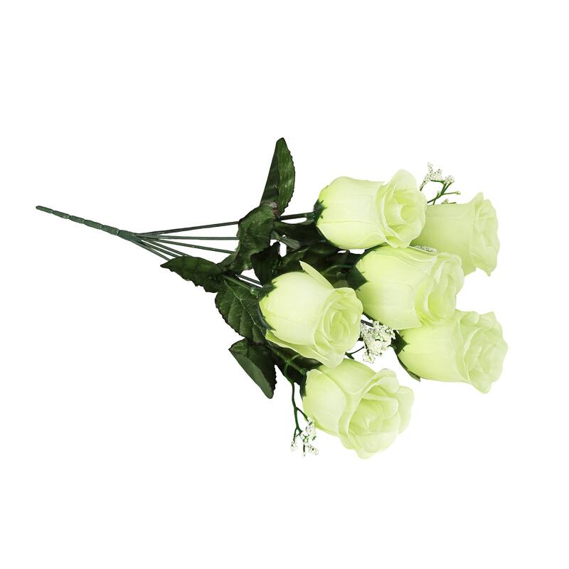 Set of 12 Green Artificial Rose Bud Flower Stem Bush Bouquet 14in - 14" L x 6" W x 6" DP