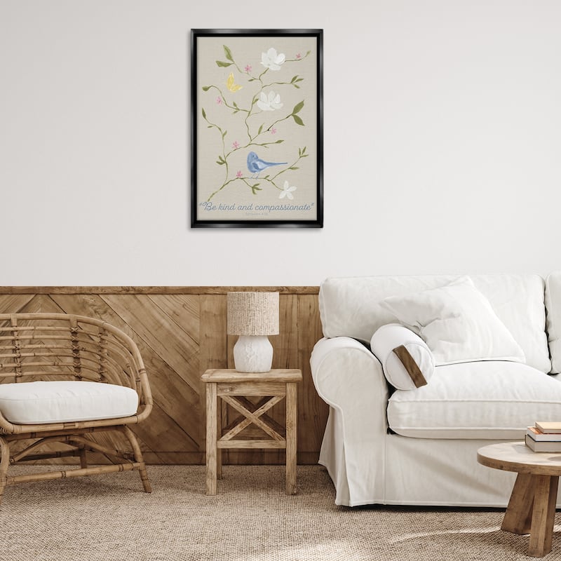 Stupell Floral Be Kind & Compassionate Framed Floater Canvas Wall Art Design By Lucille Price
