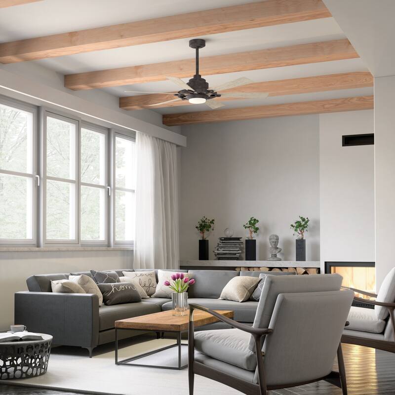 Kichler Iras 52 Inch LED Ceiling Fan Weathered Zinc with Weathered White Walnut Blades