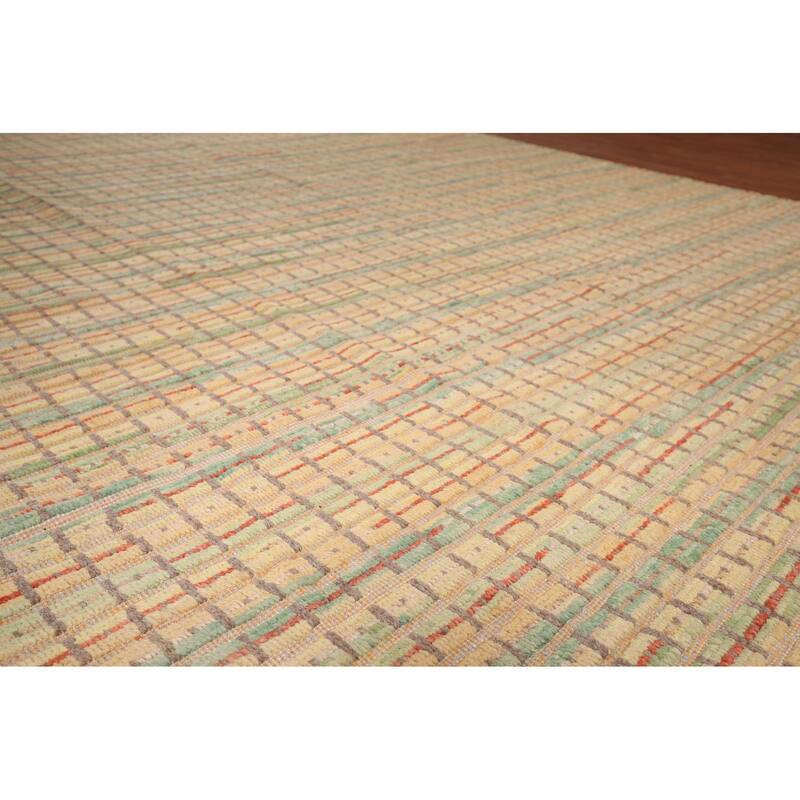 All-Over Checkered Moroccan Large Area Rug Hand-Knotted Wool Carpet - 9'10"x 14'4"