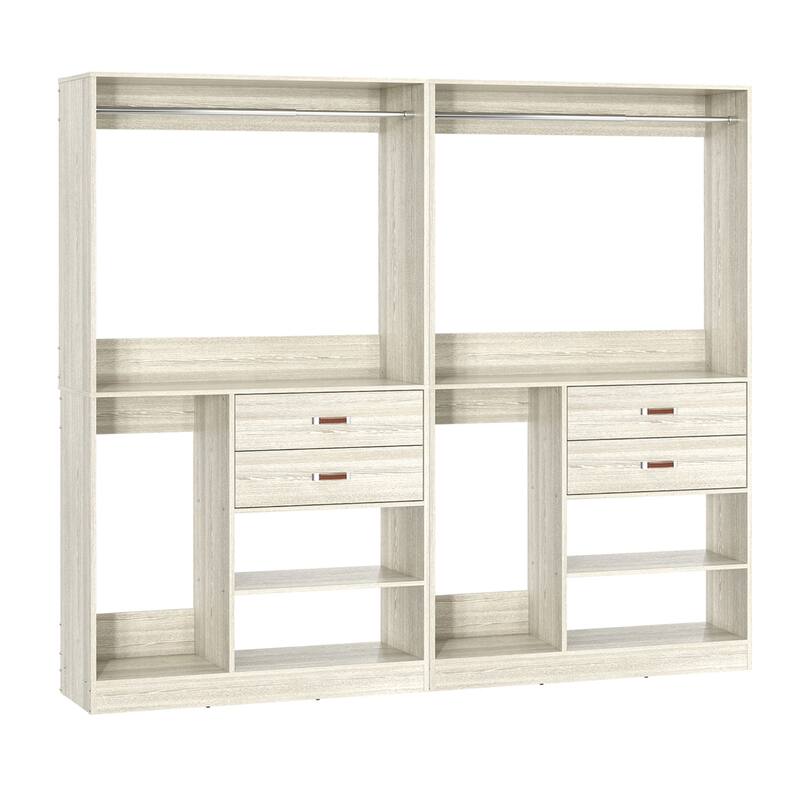 Set of 2 Freestanding Closet Organizer with Hanging Rods and Drawers, Closet System for Walk-in Closet