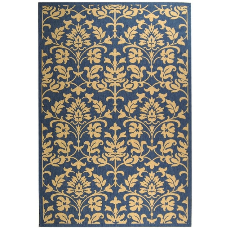 SAFAVIEH Courtyard Heleena Indoor/ Outdoor Waterproof Patio Backyard Rug - 6'7" x 9'6" - Blue/Natural
