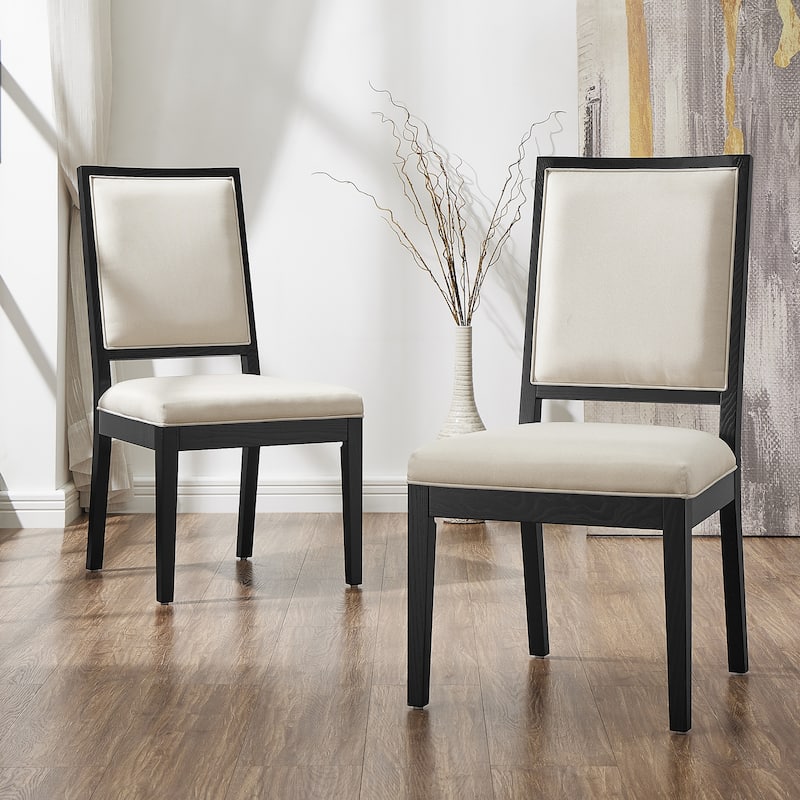 Modern Linen Cushioned Dining Chair, Fully Upholstered Accent Chair - Black