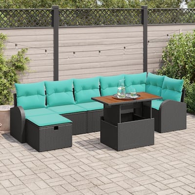 vidaXL 8 Piece Garden Sofa Set with Cushions Black Poly Rattan - 113.8 x 48.8 x 27.2