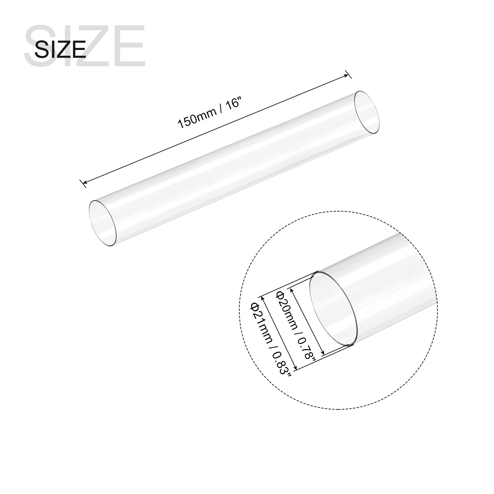 Plastic Pipe Rigid Tube Clear 0.78(20mm) ID 0.83(21mm) OD 6 (150mm)