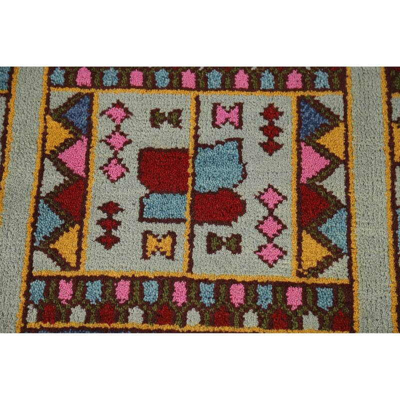 Hand Knotted Oriental 100% Wool Carpet Traditional Tribal Navy Blue & Blues Heriz (serapi) Runner Rug - 9' 7'' X 3' 10''