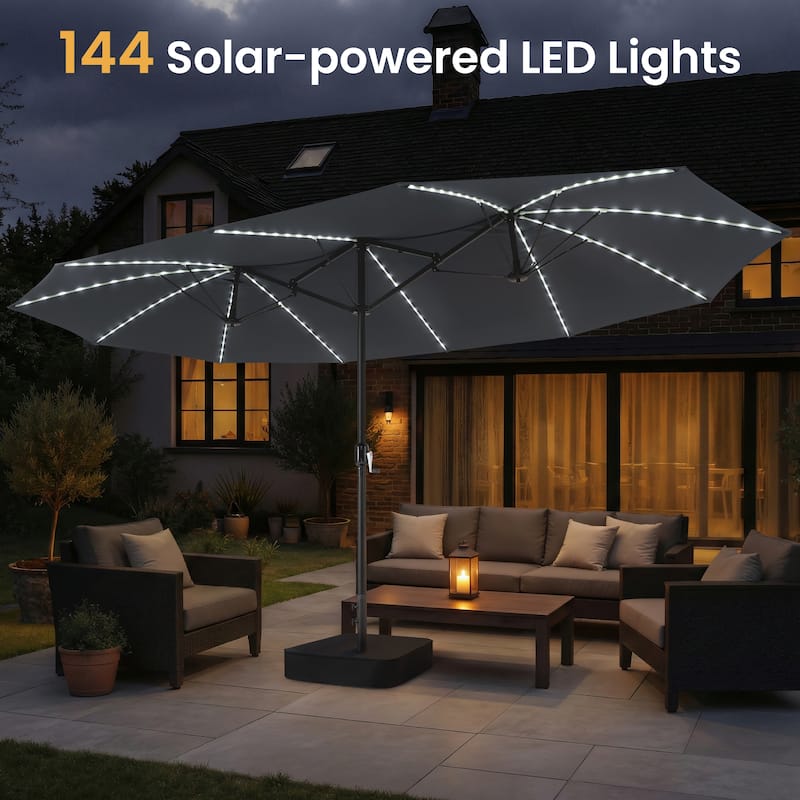 Crestlive Products 15ft Double-sided Patio Umbrella Solar LED Lighted Outdoor Market Umbrella