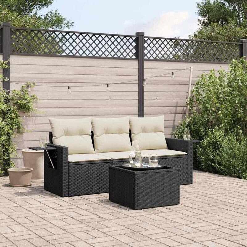vidaXL Garden Sofa Set Black - Black and cream Medium With table