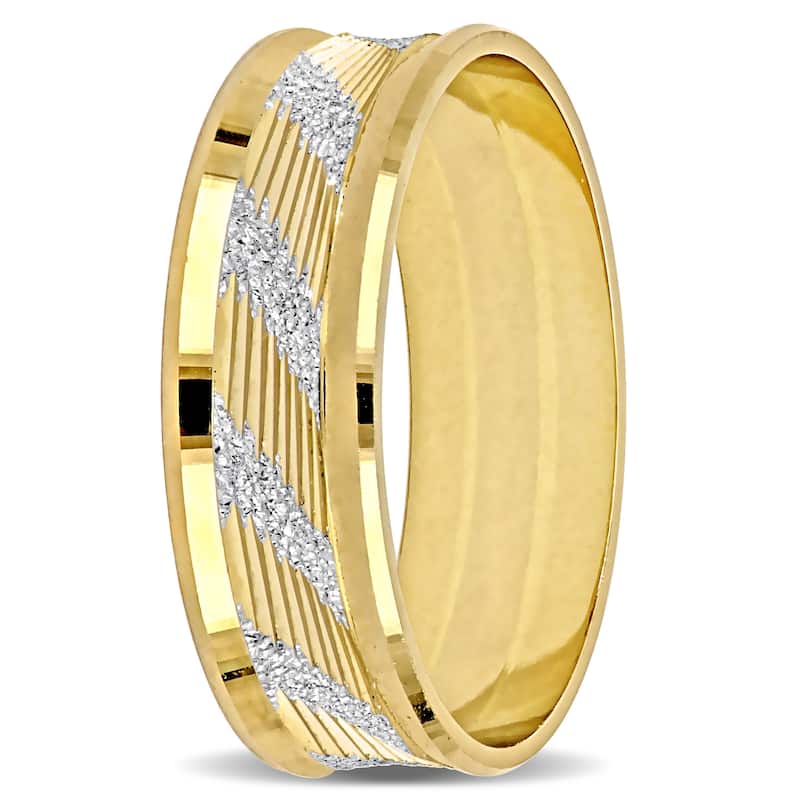 Miadora Mens 6 mm Ribbed and Striped Curved Wedding Band in 14k Yellow Gold