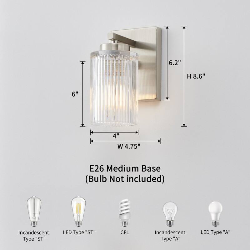 KAWOTI 8.6"H Contemporary Bathroom Vanity Light with Flutted Glass