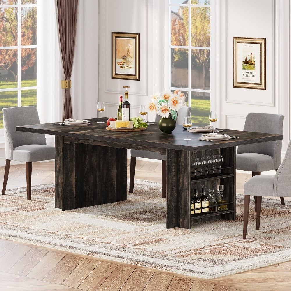 63" Farmhouse Dining Table for 6, Rectangular Wood Kitchen Table with Storage