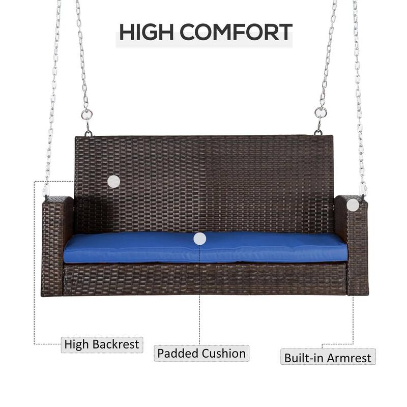 2-Person Wicker Hanging Swing Bench,Porch Swing Outdoor Chair,Cushions