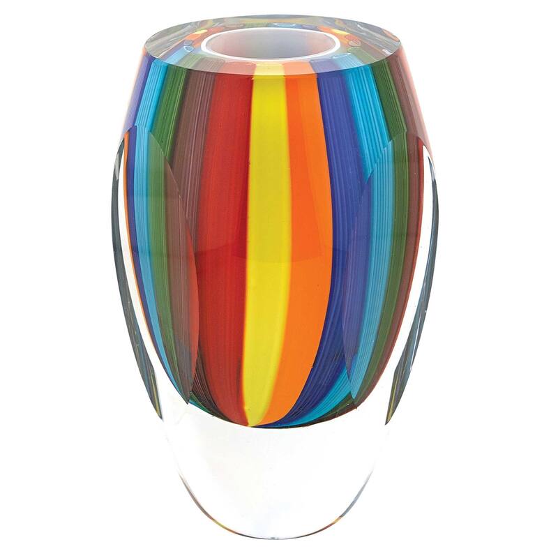 HomeRoots 6" Blue Clear Red And Yellow Cylinder Crystal Glass Table Vase