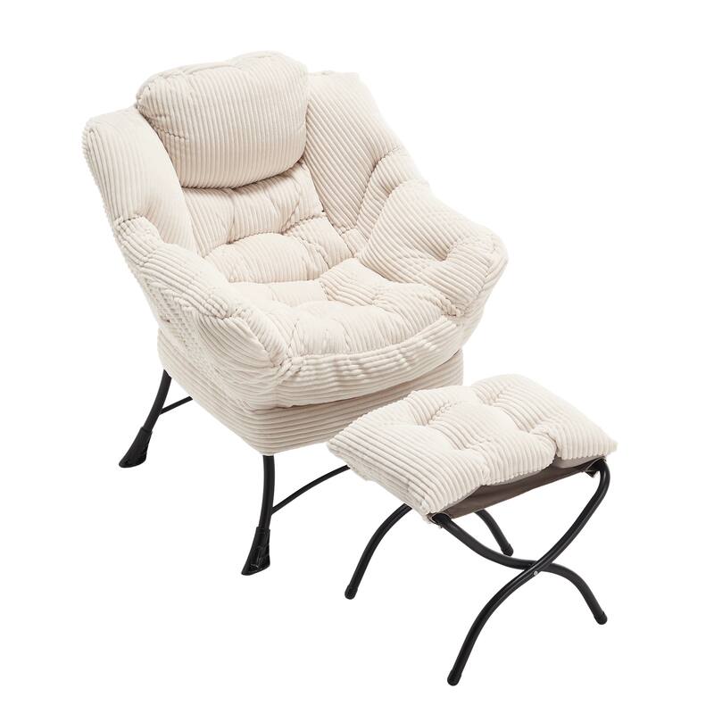 Modern Lounge Accent Chair with Armrests and a Side Pocket - Beige