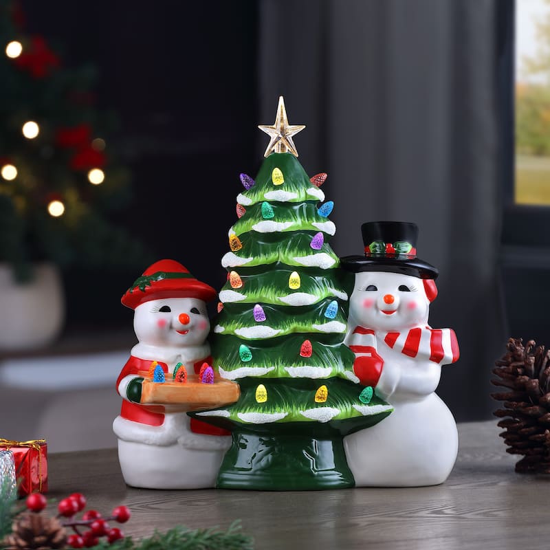 12" Mr & Mrs Snowman Nostalgic Ceramic Tree