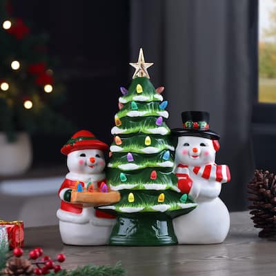 12" Mr & Mrs Snowman Nostalgic Ceramic Tree