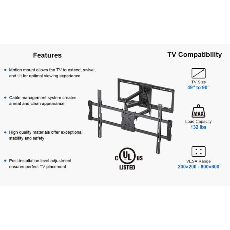 ErgoAV Motion Mount with Dual Arms for TVs 49″ to 90″