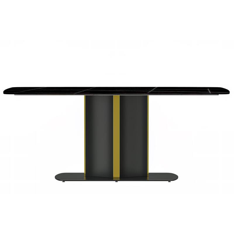 Sylva Dining Table Rectangular Tabletop in Gold Pedestal Base
